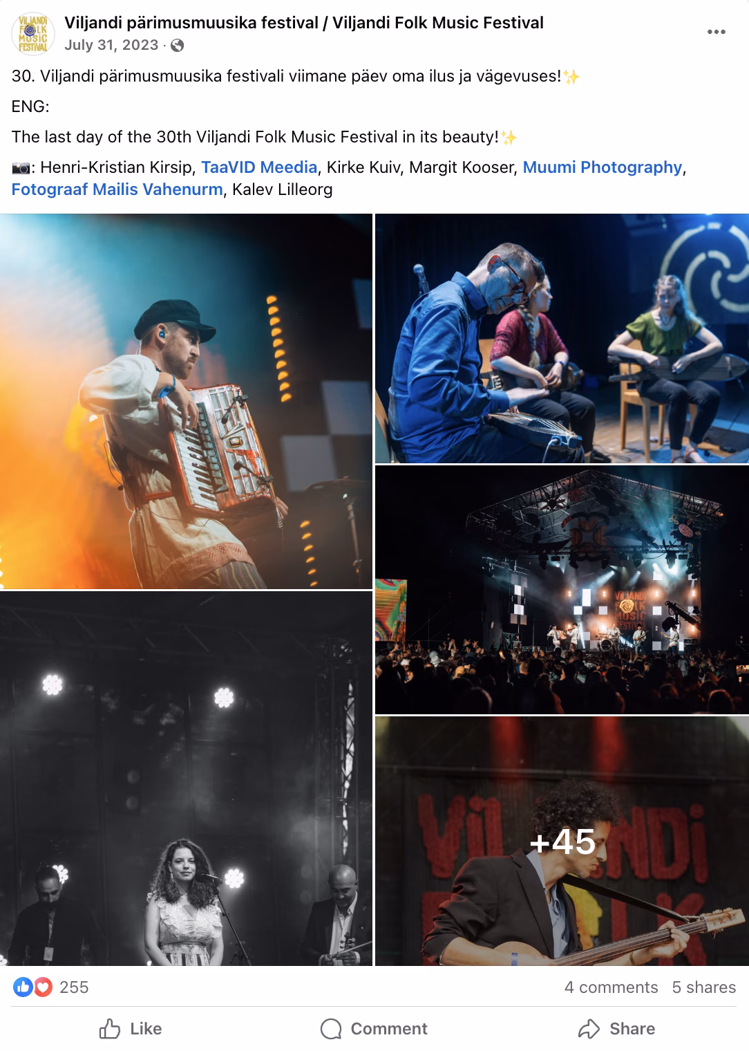 Ekraanipilt Viljandi Pärimusmuusika Festivali Facebooki lehelt